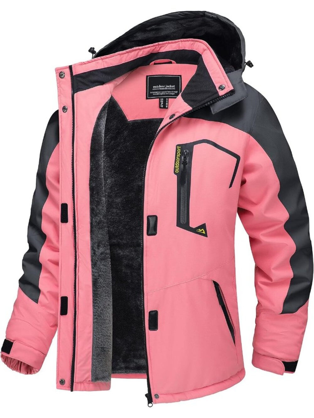 Women’s Waterproof Winter Ski Jacket Pink Grey Warm Fleece Snow Coat